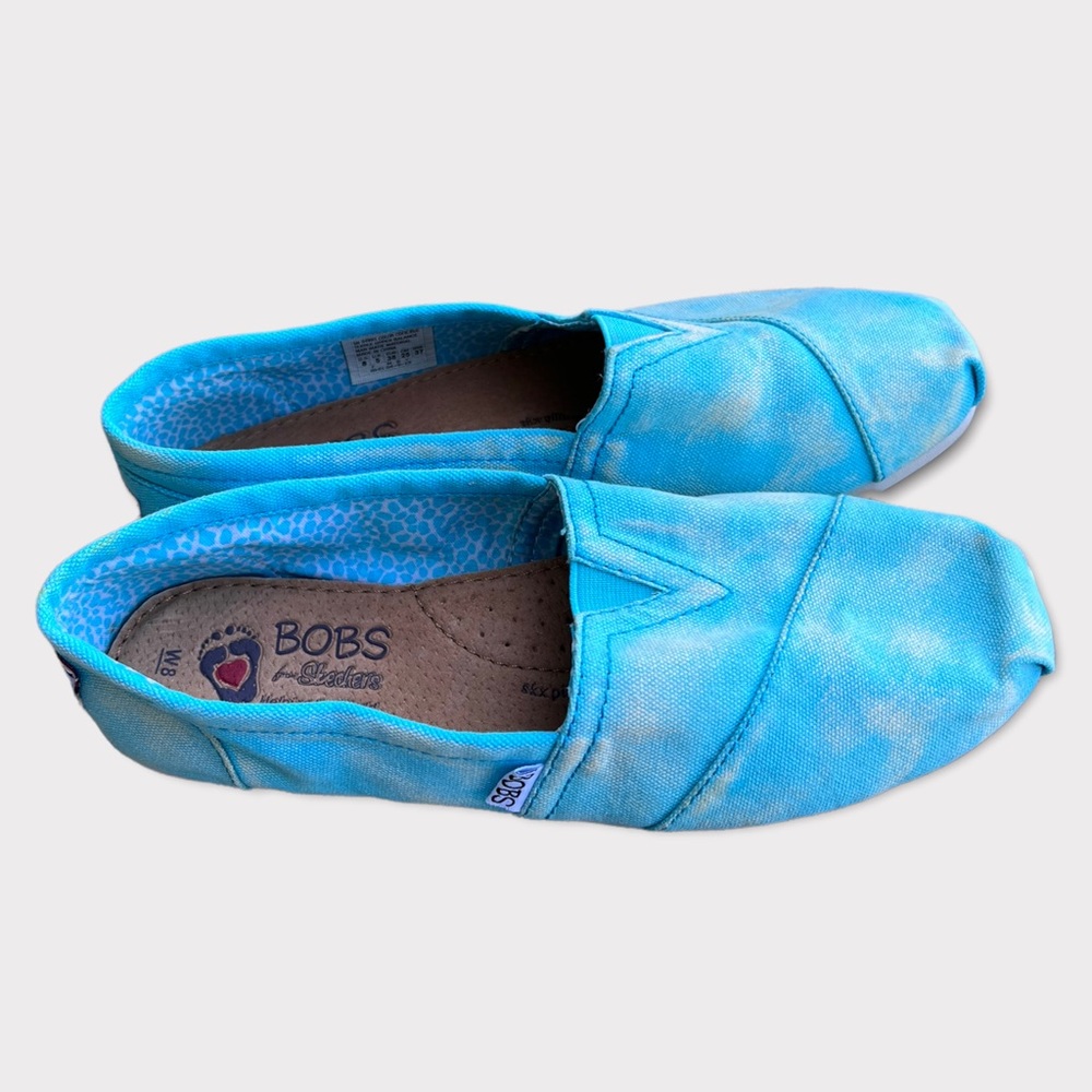 Skechers BOBS Plush Peace & Love Casual Blue Clouds Shoes Size 8